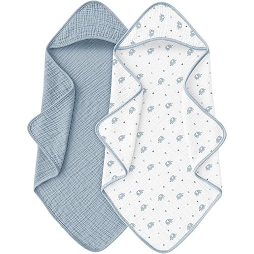 Muslin Baby Towels with Hood for Newborn 100% Cotton Baby Bath Towels Soft & Absorbent Hooded Baby Towel for Boys and Girls, Large Size - 32 * 32 Inches