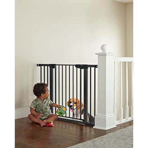 Mom's Choice Awards Winner-Cumbor 29.5-46" Auto Close Baby Gate for Stairs, Easy Install Pressure/Hardware Mounted Dog Gates for The House Indoor, Easy Walk Thru Wide Safety Pet Gates for Dogs, Black