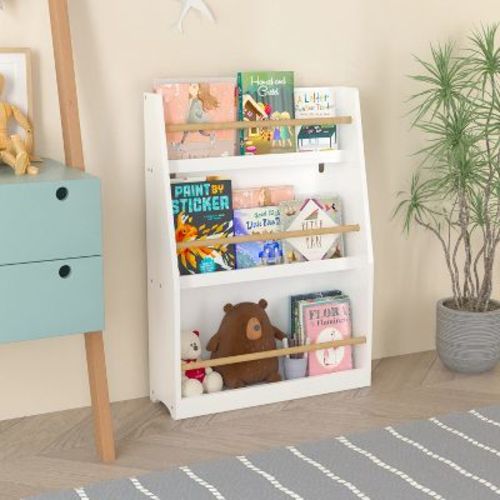 Kids Book Shelf,Kids Book Rack, Helps Keep Bedrooms, Playrooms, and Classrooms Organized,White
