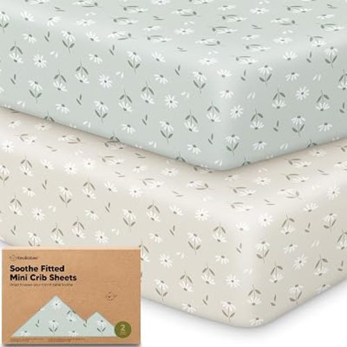 2-Pack Mini Crib Sheets Fitted, 38x26 Pack N Play Mattress Sheets (Daisies)