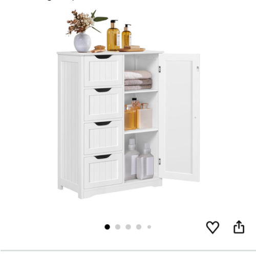 Yaheetech Wooden Floor Cabinet, Side Storage Organizer with 4 Drawers and 1 Cupboard, Freestanding Entryway Storage Unit Console Table, Bathroom Furniture Home Decor, White