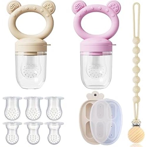 4 Pack Stylish Anti-Drop Fruit Pacifier Feeder, Breastmilk Popsicle Molds for Teething with Lids, Teether Pacifier, The Perfect Food Feeder, Silicone Feeder Teethers, Baby Teether, Baby Fruit Feeder