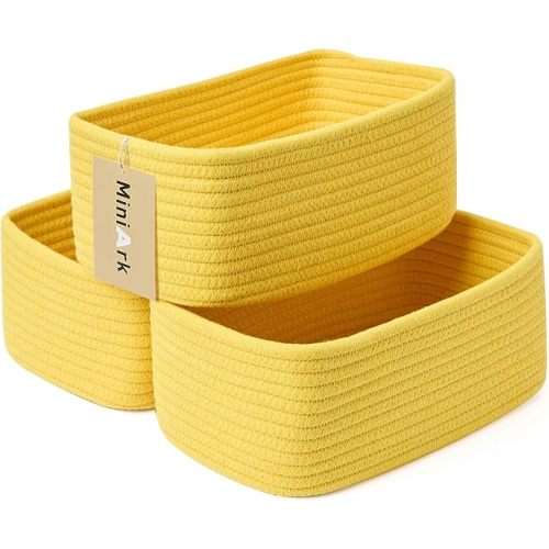 Shelf Storage Baskets for Organizing | Closet Organizer Bins | Small Baskets | Toy Basket | Cute Decorative Basket | Cube Storage Bin | Woven Rope Basket | 11.5×7.5×4.7” | 3 Packs Yellow - L11.5×W7.5×H4.7"