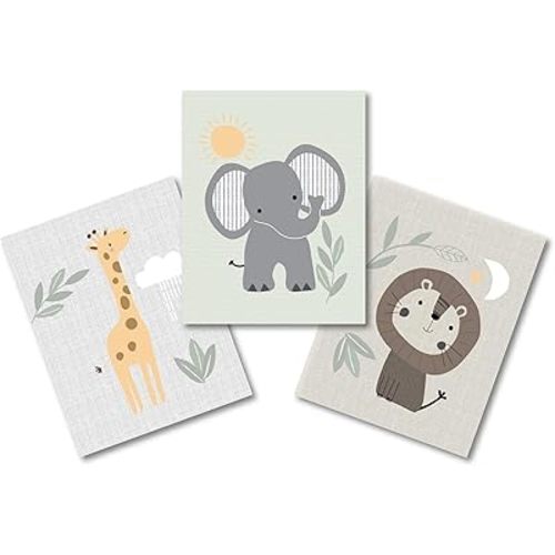 Lambs & Ivy Jungle Story 3-Piece Safari Animals Unframed Nursery Wall Art Decor
