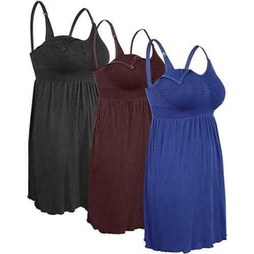 iloveSIA 3-Pack Maternity Nursing Dresses-Comfortable Breastfeeding Nightgowns, Soft for Labor, Delivery, Postpartum&Hospital