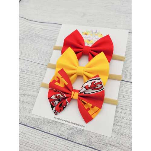 Kansas City Chiefs set of 3 fabric hair bows - red yellow hair bows - football bow - baby shower gift - toddler child - clips or headbands