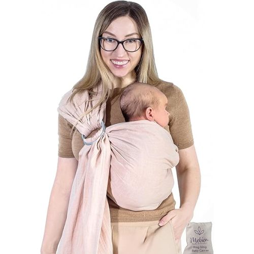 Ring Sling Baby Carrier 100% Cotton Muslin Front and Chest Newborn to Toddler Carrier Baby Sling (Sunset Rose)
