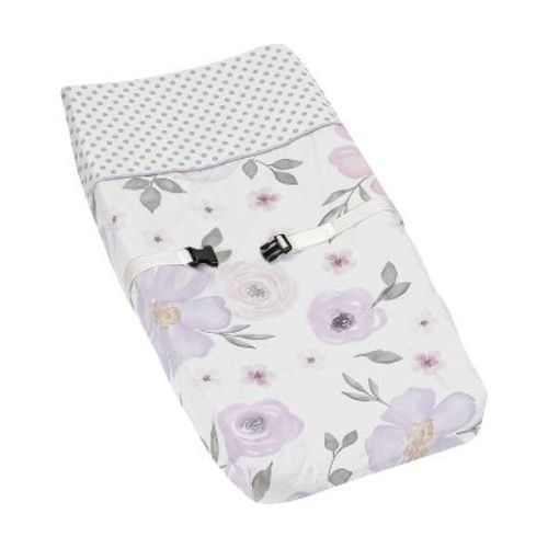 Sweet Jojo Designs Girl Changing Pad Cover Watercolor Floral Collection Lavender Purple and Grey