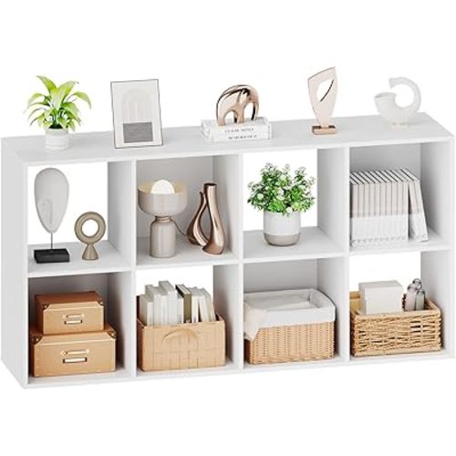 Sweetcrispy 8 Cube Storage Organizer - Open Cube Bookshelf with 4 Removable Back Panels, Display Storage Bookcase for Living Room, Bedroom, Entrance Hall, Home Office,47.7" L×11.6" W×24" H, White