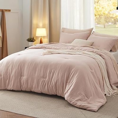 Bedsure Twin/Twin XL Comforter Set, Light Pink Soft Prewashed Bedding for All Seasons, 2 Pieces GentleSoft™ Warm Down Alternative Bed Set, 1 Lightweight Comforter (68"x88") and 1 Pillowcase (20"x26")
