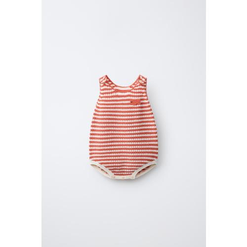 EMBROIDERED FISH STRIPED KNIT ROMPER - Ecru | ZARA United States