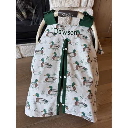 Baby Car Seat Canopy Cover - Mallard Ducks - All Cotton or Minky - Baby Boy - Shower Gift