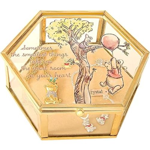 Disney Winnie the Pooh Jewelry Box - Glass Jewelry Case with Pooh and Piglet Design Jewelry Box, Officially Licensed