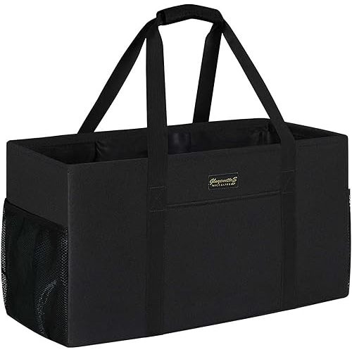 GhvyenntteS Extra Large Utility Tote Bag, Stand Up Utility Tote with Metal Wire Frame & Hard Bottom Board, Reusable Grocery Bags With Handles, Extra Large Beach Bag, Collapsible Car Tote