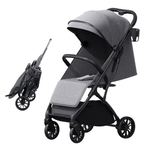 Compact Travel Stroller for Toddlers, Lightweight & Airplane Ready Stroller for Baby/Infant w Telescoping Handle and Cup Holder, One-Hand Quick Fold, Near Flat Recline Seat, TR18, Grey