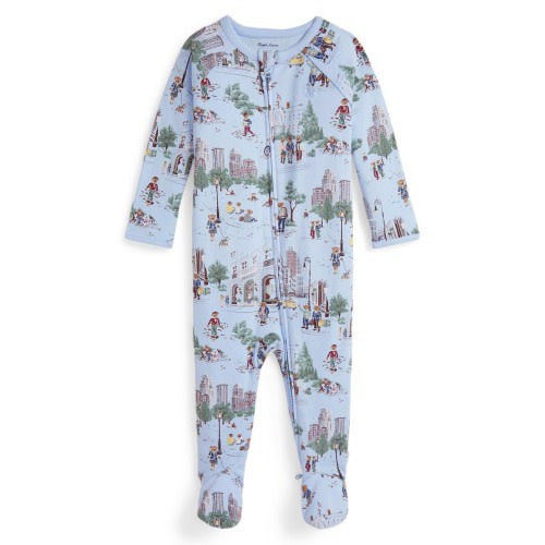 Bear Print Cotton Zip Footie