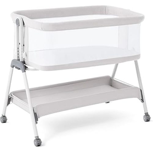 ANGELBLISS Baby Bassinet Bedside Sleeper, Easy Folding Portable Bassinet for Baby with Wheels, Adjustable Height, Included Mattress