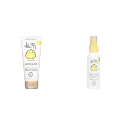 Sun Bum Baby Bum SPF 50 Sunscreen Lotion and Spray Bundle - Mineral UVA/UVB Protection for Sensitive Skin - Travel Size - 3 FL OZ Each