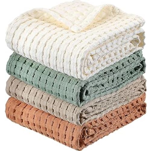 Buryeah 4 Pack Cotton Waffle Baby Blankets Neutral Toddler Blankets Lightweight Swaddle Blanket Soft Breathable Kids Throw Blanket for Boys and Girls, 30 x 40 in, 4 Colors