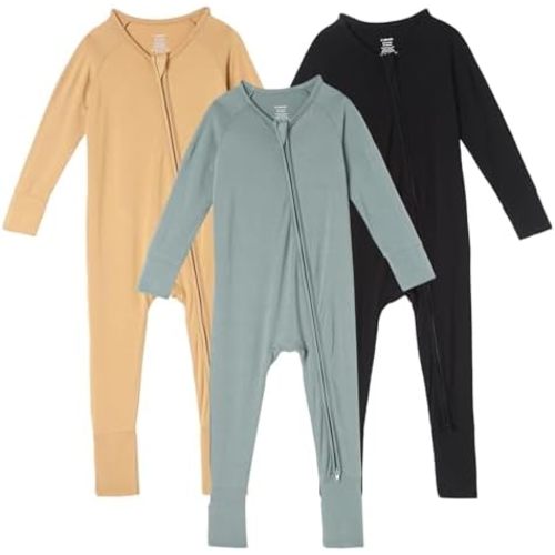 DEFAHN 3Pcs Viscose from Bamboo Baby Footless Pajamas with Mittens Double Zipper Jumpsuit Long Sleeve Jumpsuit 0-24Month
