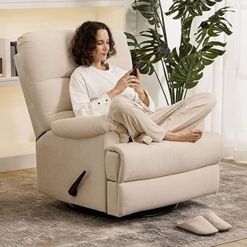 Glider Rocker Recliner,Swivel Rocking Recliner Chair,Reclining Sofa Rocking Chair Nursery,23 Inches Deep Seat & 27 inches High Back,for Living Room, Bed Room (Beige)
