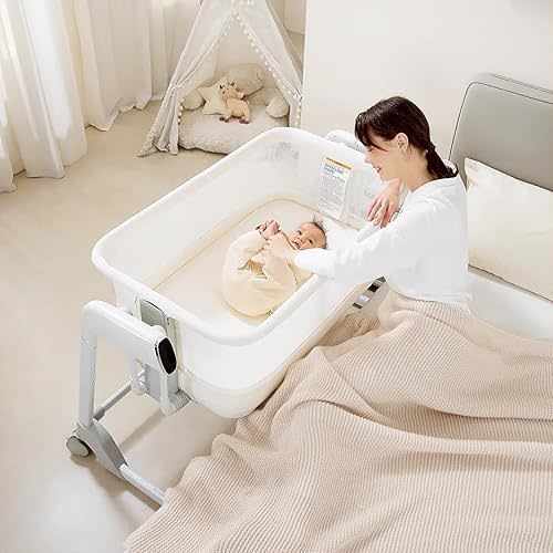 Maydolly Baby Bassinet, Smart Crib, Automatic Cry Detection and Response, Rocking Bassinet for Baby, 7 Height Adjustable with Mattress for Newborns (White)