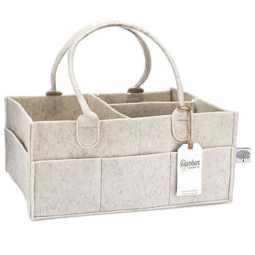 Parker Baby Diaper Caddy - Nursery Storage Bin and Car Organizer for Diapers and Baby Wipes - White, Large