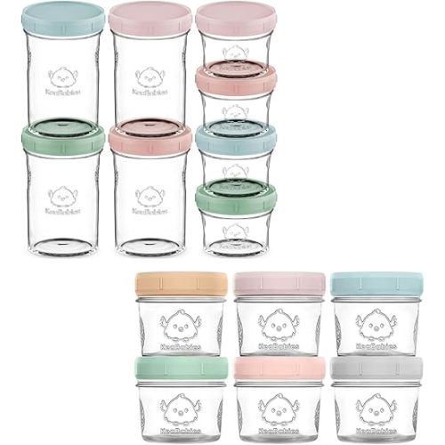 KeaBabies 4pk 8oz & 4pk 4oz Glass Baby Food Containers and 6-Pack Baby Food Glass Containers - Leak-Proof, Microwavable Small Baby Glass Jars with Lids - 4 oz Leak-Proof, Microwavable