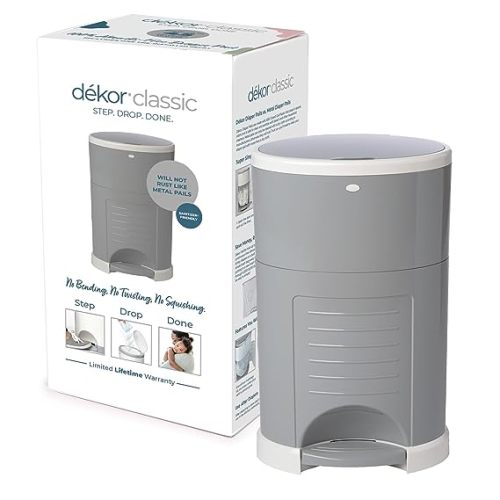 Diaper Dekor Classic Hands-Free Diaper Pail | Gray | Easiest to Use | Just Step – Drop – Done | Doesn’t Absorb Odors | 20 Second Bag Change | Most Economical Refill System