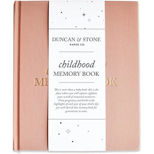 Childhood Memory Book - Elegant Child Memory Book from Pregnancy to Age 18 W/Prompts, Space for Photos & More - Baby Journal (175 Pages, Dusty Rose)