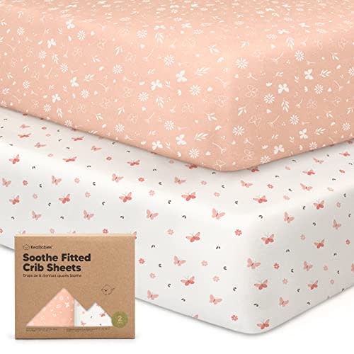 KeaBabies 2-Pack Organic Crib Sheets for Boys, Girls, Jersey Fitted Baby Crib Sheets Neutral, Cotton Breathable Crib Sheet, Cute Printed Crib Mattress Sheet, Baby Mattress Sheets (Butterflies)