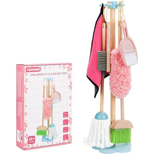 Kids Cleaning Set, Wooden Toddler Broom Set for Housekeeping, 8 Pieces Montessori Cleaning Toys with Kids Broom and Mop Set, Housework Pretend Play Toy Gift for Boys Girls Ages 3+