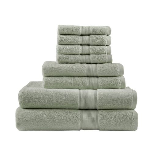 8pc Cotton Towel Set Sage Green - Madison Park: Heavyweight Terry, OEKO-TEX Certified