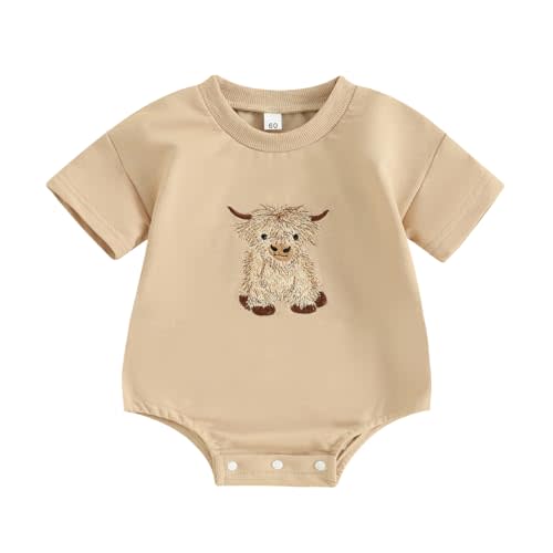 Western Baby Girl Boy Clothes Embroider Cow Print T Shirt Romper Sweatshirt Bodysuit Newborn Baby Summer Outfit