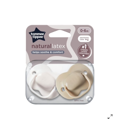 2 Pack Tommee Tippee Natural Latex Cherry Soothers - White and Beige