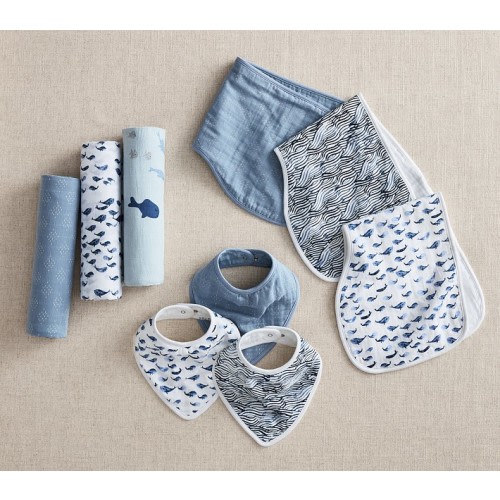 Jack Whale Organic Muslin Bib, Burp and Swaddle Set