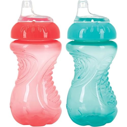 2 Pack Sippy Cups with Soft Spout - 10 Oz Toddler Cups Spill Proof with Easy Grip - BPA Free & Dishwasher Safe Toddler Cups (Aqua & Coral)