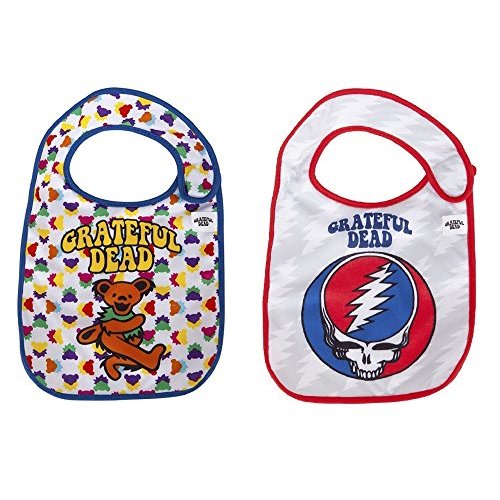 daphyls Grateful Dead Baby Bibs 2-Pack Extra Soft, Officially Licensed, Easy Side Closure, Large Size Fits Infant Toddler and Baby
