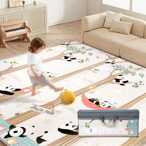 Baby Mat for Floor, 79”×71” Foldable Play Mat, Thick Playpen Mat for Tummy Time, BPA-Free Baby Crawling Mat (Panda, 79”×71” ×0.4”)