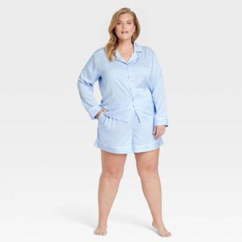 Women's Luxury Collection Shadow Striped Satin Notch Collar Top And Shorts Pajama Set - Auden™ Blue 4x: Recycled Polyester, Spandex
