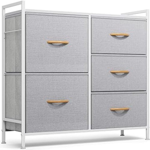 ROMOON Dresser for Bedroom, Storage and Organizers for Closet with 5 Drawers, Small Fabric Dresser and Chests of Drawers for Kids Bedroom, Nursery, Living Room, Hallway (Grey)