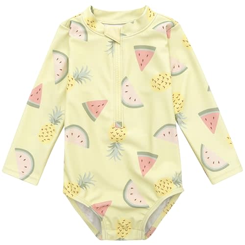 Gerber Baby Girls' Toddler Long Sleeve One Piece Rashguard Swimsuit