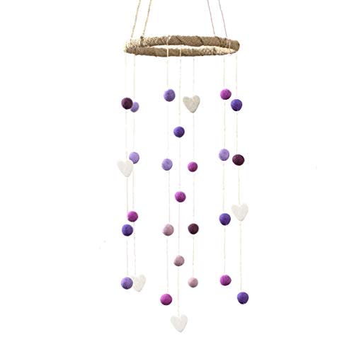 Felt Ball & Heart Nursery Ceiling Mobile- Purple, Lavender, Lilac- Children's Room Ceiling Decor- Nursery Baby Shower Gift- Handmade - 100% Wool Felt Shapes
