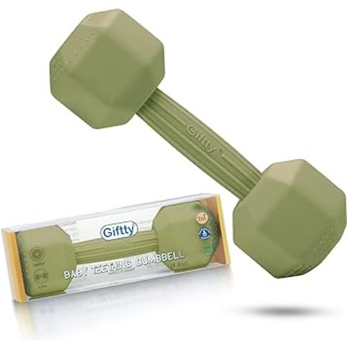 Baby Dumbbell Toy - Silicone Infant Rattle Teething Toy Teether Toddler Sensory Toy Durable Safe Exercises Workout Weight - Great Gift for Girls and Boys (1pcs - Green)