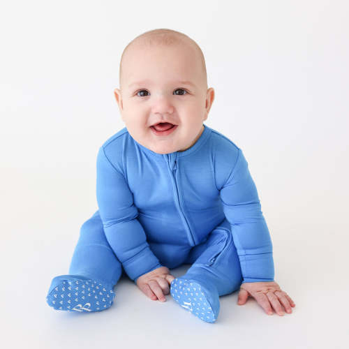 0-3M Posh Peanut Western Blue Footie Zippered One Piece