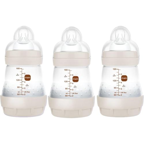MAM Easy Start Anti-Colic Baby Bottle, Slow Flow, Breastfeeding-Like Silicone Nipple Bottle, Reduces Colic, Gas, & Reflux, Easy-to-Clean, BPA-Free, Vented Baby Bottles For Newborns, 0-3 Months