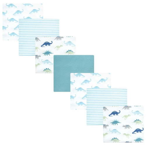 Hudson Baby Cotton Poly Flannel Receiving Blankets Bundle, Soft Teal Dino, One Size