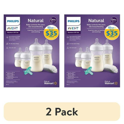 (2 pack) Philips Avent Natural Baby Bottle with Natural Response Nipple Newborn Gift Set, SCD837/03