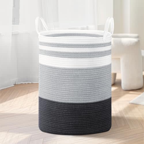 WOWBOX Cotton Rope Laundry Hamper, Large Laundry Basket, Durable Dirty Clothes Storage Basket Laundry Bin for Blanket, Bedroom, Dorm, Towels, Toys (Grey, 58L)