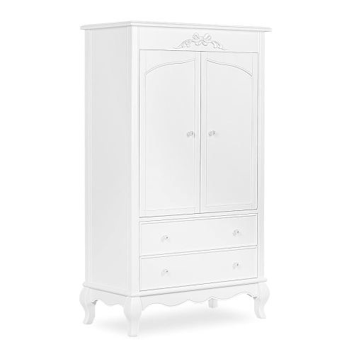 Aurora Armoire In Frost, Comes Fully assembled, Built Of Kiln-Dried Hardwood, Two Large Shelves, Spacious Storage